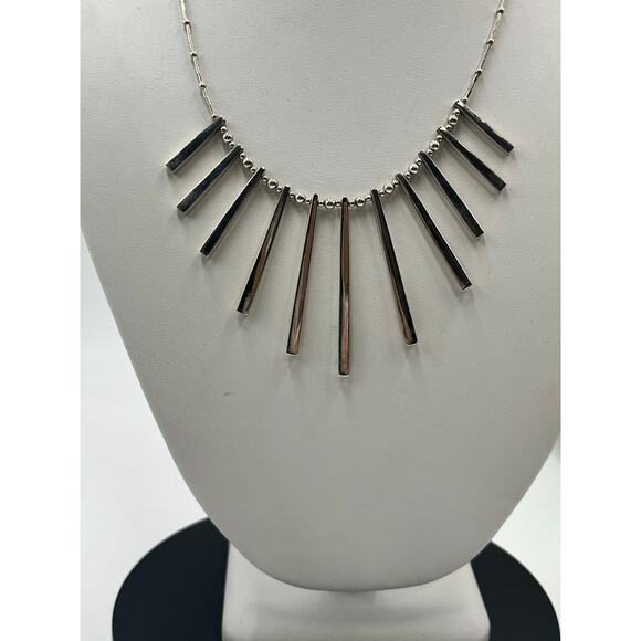 SM Designer Signed Mexico Sterling Silver 925 Spear Spike Bib Fringe Necklace - Picture 2 of 10